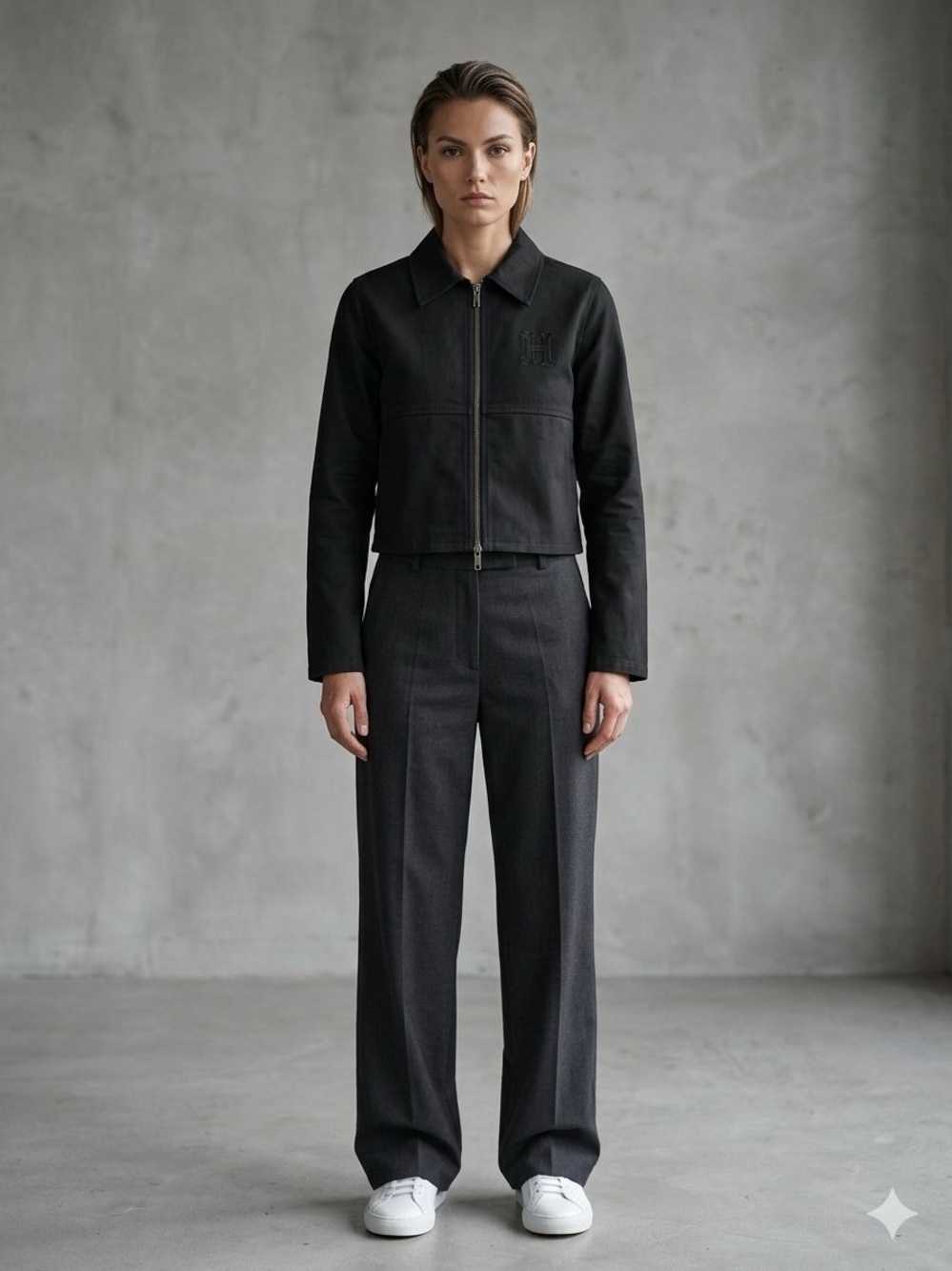 Cropped Black faux leather Jacket — Women's Lightweight Zip-Up